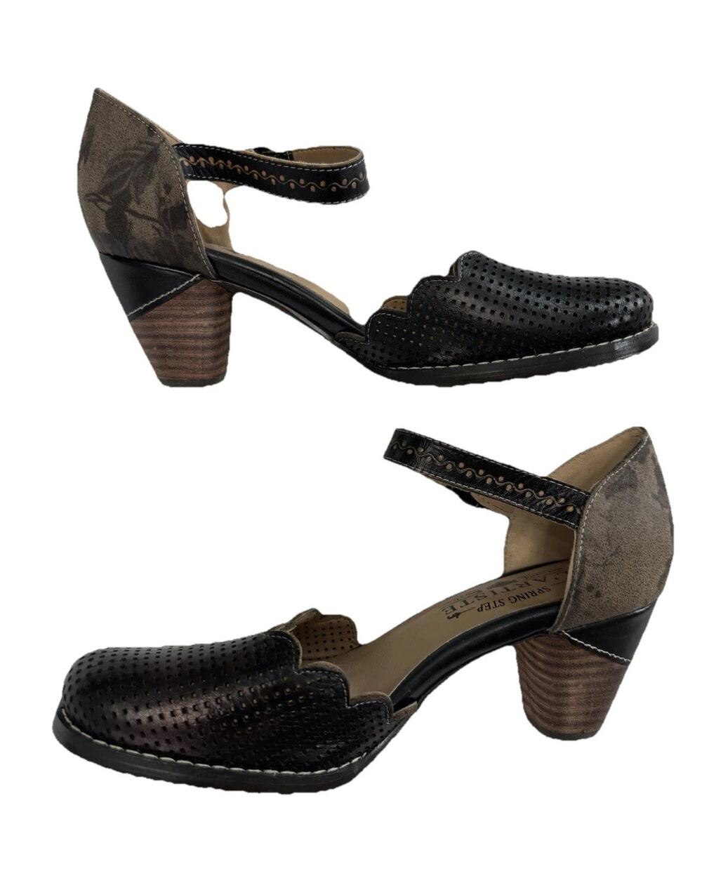L'Artiste Parchelle Women's Mary Jane Leather Heel Floral Ankle Strap EU 36